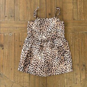 Janie and jack leopard print ruffled bow strap short romper jumpsuit